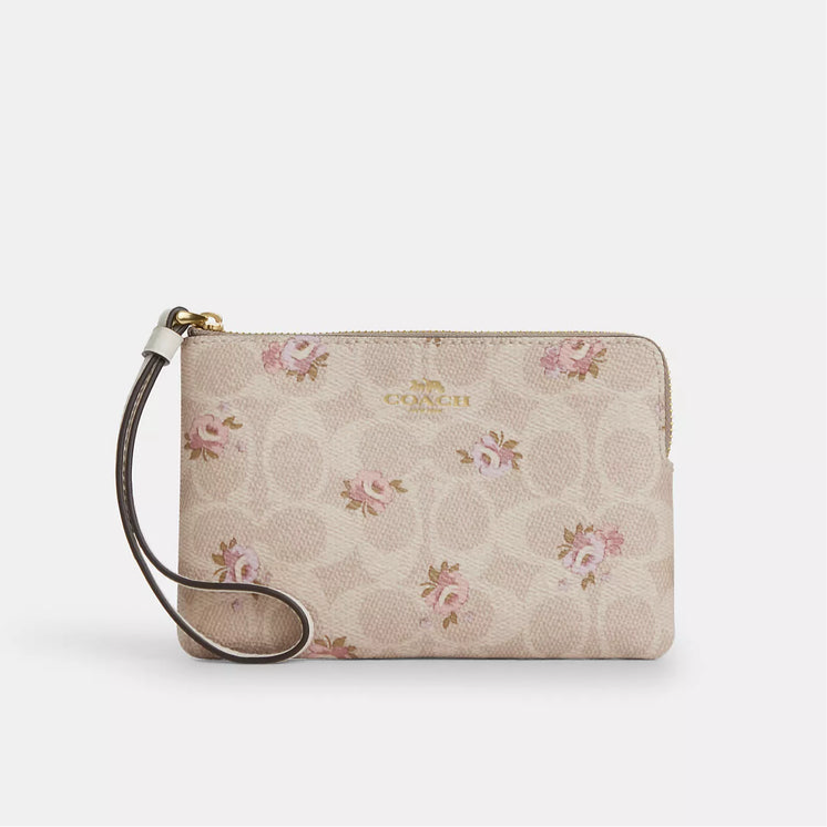 Coach Corner Zip Wristlet In Signature Canvas With Floral Print (Pre-venta)