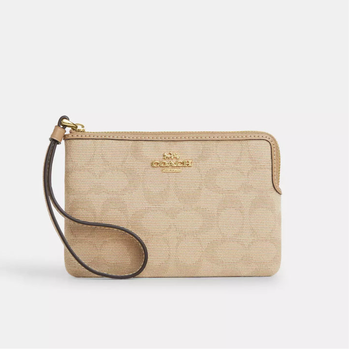 Coach Corner Zip Wristlet With Signature Canvas